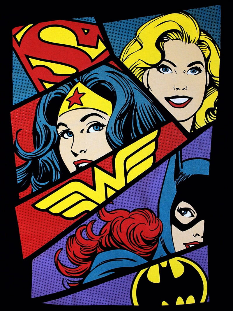 DC Pop Art, batgirl, dc universe, pop art, supergirl, vintage, wonder woman, HD phone wallpaper