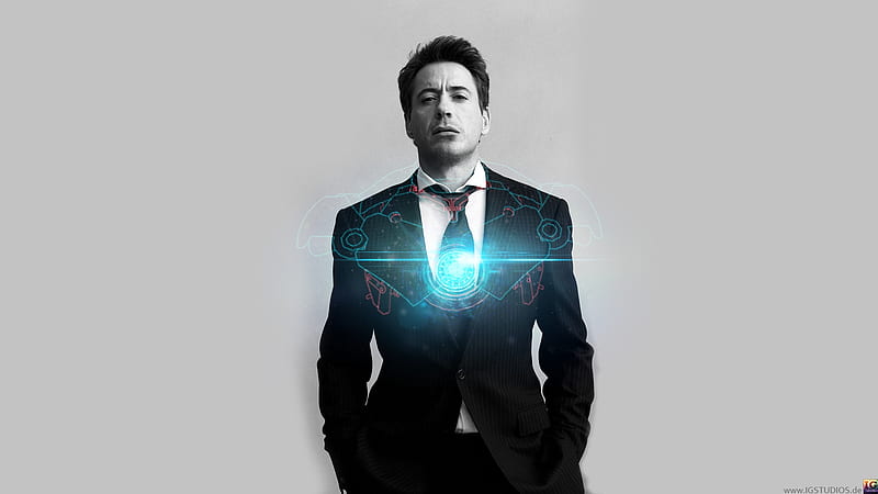 Robert Downey Jr. aka Tony Stark aka Iron Man, Red, Transformation, Light, Buttons, Tie, Iron Man, Blue, Handsome, Suit, Pinstripes, HD wallpaper