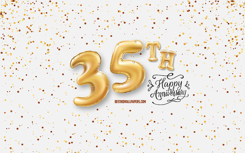 35th Anniversary, 3d balloons letters, Anniversary background with balloons, 35 Years Anniversary, Happy 35th Anniversary, white background, Anniversary, greeting card, Happy 35 Years Anniversary, HD wallpaper