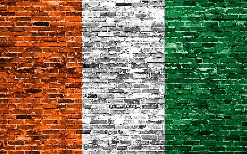 Cote d Ivoire flag, bricks texture, Africa, national symbols, Flag of Cote d Ivoire, brickwall, Cote d Ivoire 3D flag, African countries, Cote d Ivoire, HD wallpaper