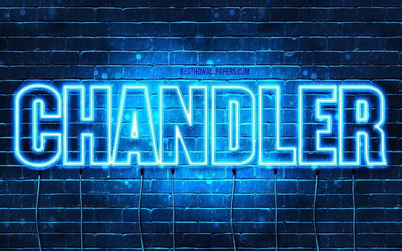 Chandler with names, horizontal text, Chandler name, blue neon lights, with Chandler name, HD wallpaper