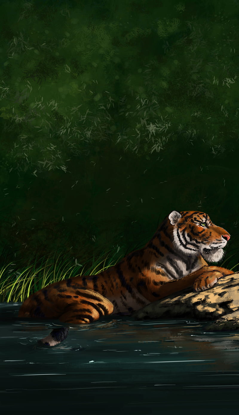 tiger, big cat, profile, predator, art, HD phone wallpaper