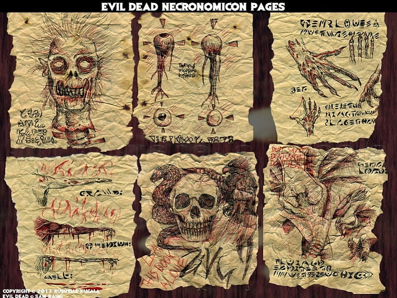 Evil Dead Rise, Necronomicon, Book of the Dead aged printed book pages #2