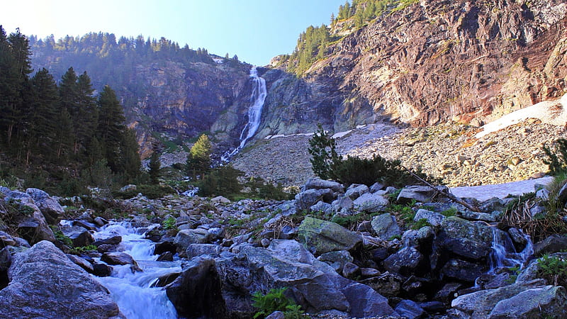 skakavitsa falls in the rila mountains bulgaria, stream, rocks, waterfalls, mountains, HD wallpaper