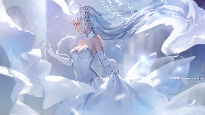 Rezero Babe Emilia In White Pretty Witch Hd Wallpaper Peakpx