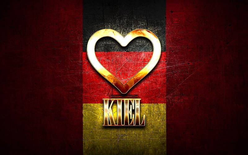 I Love Kiel, german cities, golden inscription, Germany, golden heart, Kiel with flag, Kiel, favorite cities, Love Kiel, HD wallpaper