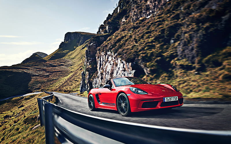 2019, Porsche 718 Boxster T front view, exterior, red convertible, new red 718 Boxster, German sports cars, Porsche, HD wallpaper