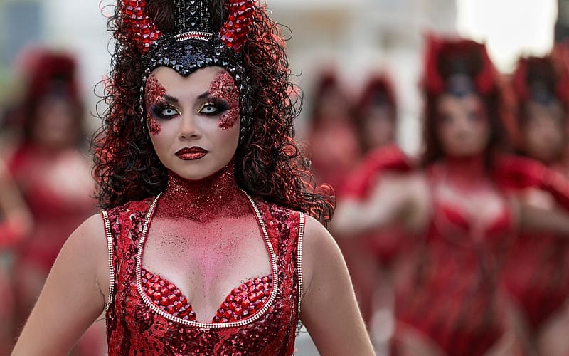 Brasil Carnival, woman, vicente concha, red, zombie, girl, HD wallpaper