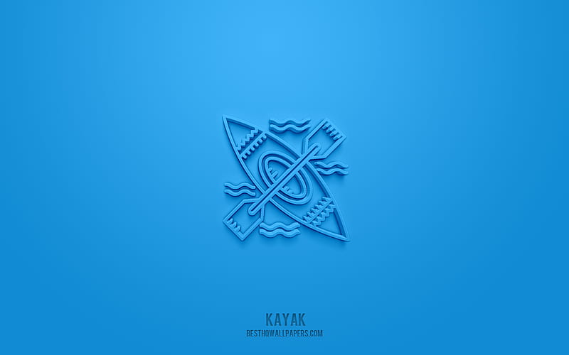 Kayak 3d icon, blue background, 3d symbols, Kayak, creative 3d art, 3d icons, Kayak sign, Sports 3d icons, HD wallpaper