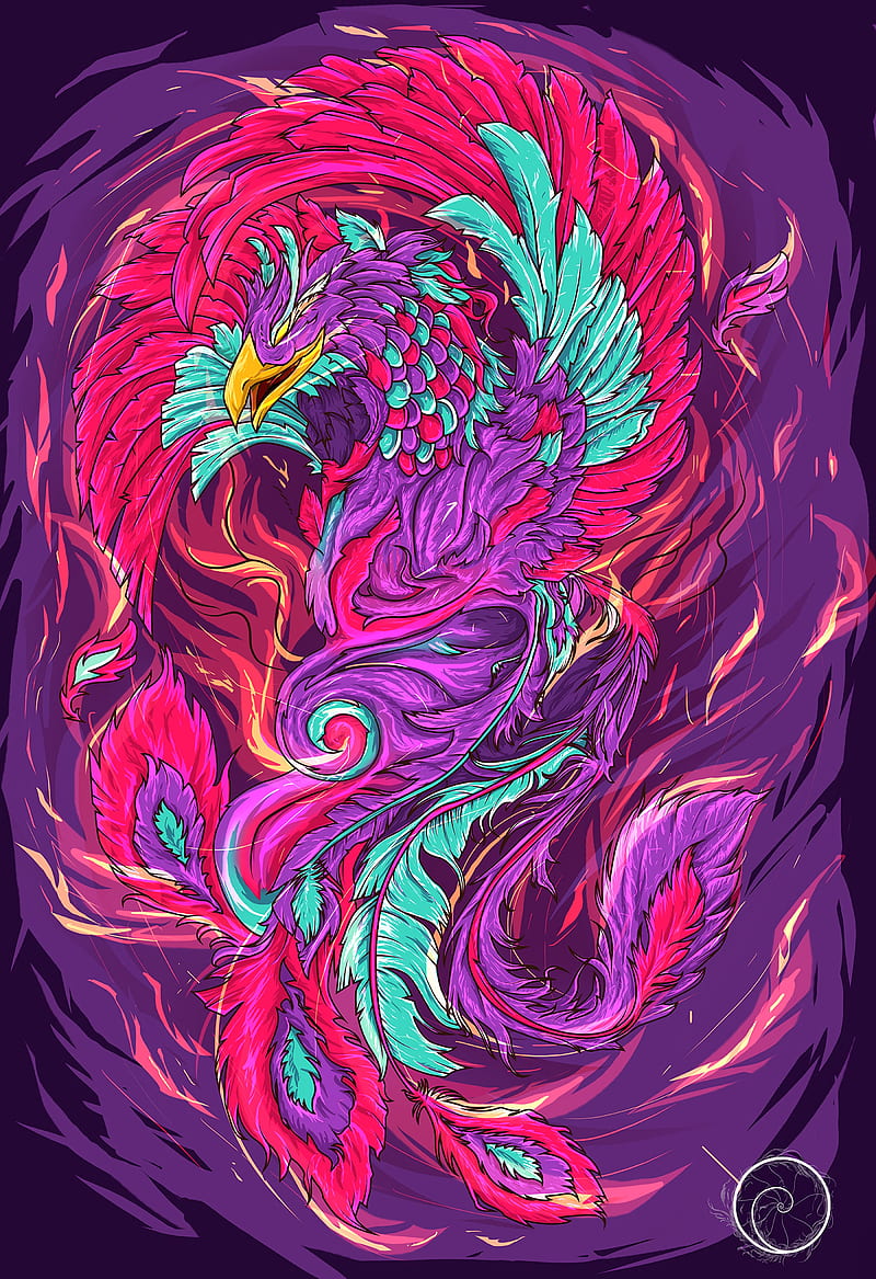 phoenix, bird, art, colorful, bright, HD phone wallpaper