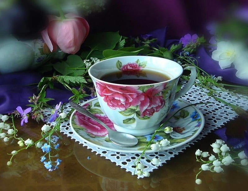 Cup of tea for Spring, pocelain, colors, various, spring, tea, floral, waiting, entertainment, cup, flowers, other, HD wallpaper