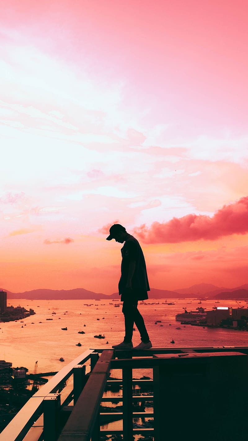 Sad For, Alone Boy With Pink Sky Background, alone boy, HD phone wallpaper