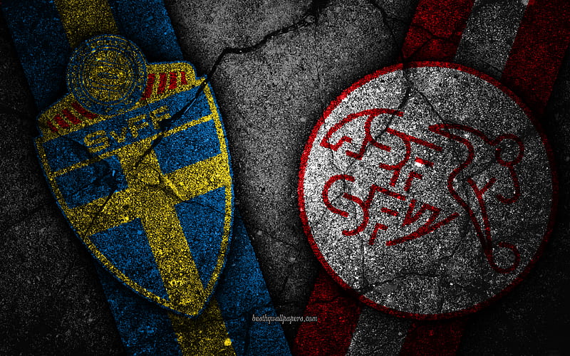 Sweden vs Switzerland FIFA World Cup 2018, Round of 16, logo, Russia 2018, Soccer World Cup, Sweden football team, Switzerland football team, black stone, Eighth-final, HD wallpaper