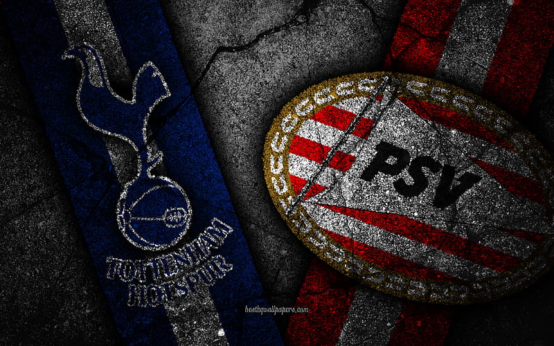 Tottenham vs PSV Eindhoven, Champions League, Group Stage, Round 4, creative, Tottenham FC, PSV Eindhoven FC, black stone, HD wallpaper