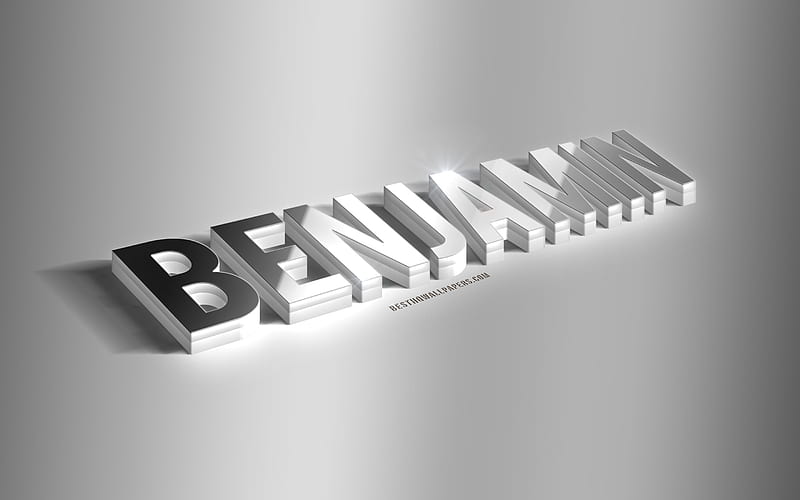 Benjamin, silver 3d art, gray background, with names, Benjamin name, Benjamin greeting card, 3d art, with Benjamin name, HD wallpaper