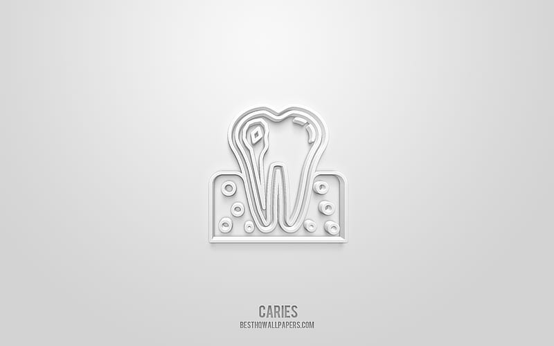 Caries 3d icon, white background, 3d symbols, Caries, Dentistry icons, 3d icons, Caries sign, Dentistry 3d icons, HD wallpaper