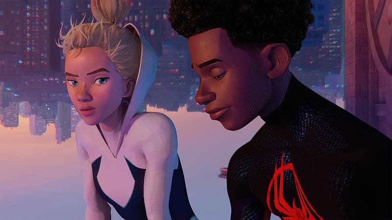 Gwen Stacy And Miles Morales Talking, gwen-stacy, spider-man-across-the-spider-verse, spiderman, 2023-movies, movies, HD wallpaper