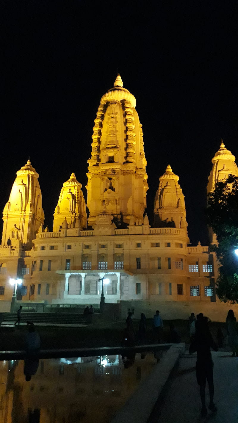 Jk Temple, tower, golden, ancient, kanpur, india, beauty, light, water, HD phone wallpaper
