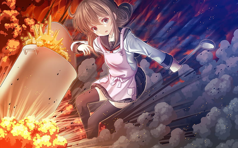 Inazuma, explosion, manga, Kancolle, Kantai Collection, HD wallpaper