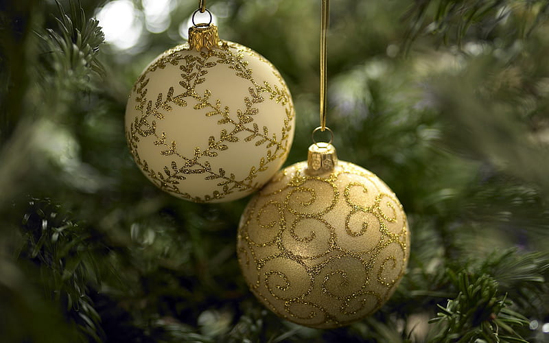 Gold decorated Christmas tree, HD wallpaper