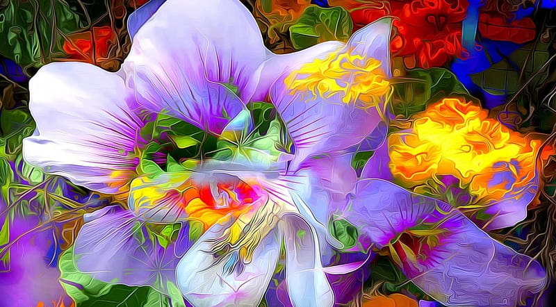 Beautiful Flowers, art, painting, flowers, abstract, redering, HD wallpaper