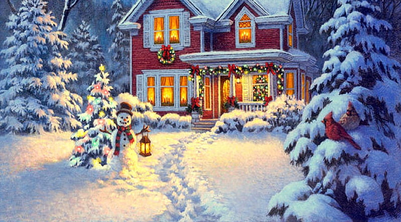 ★Snowman Greetings★, Christmas, christmas tree, holidays, lantern ...