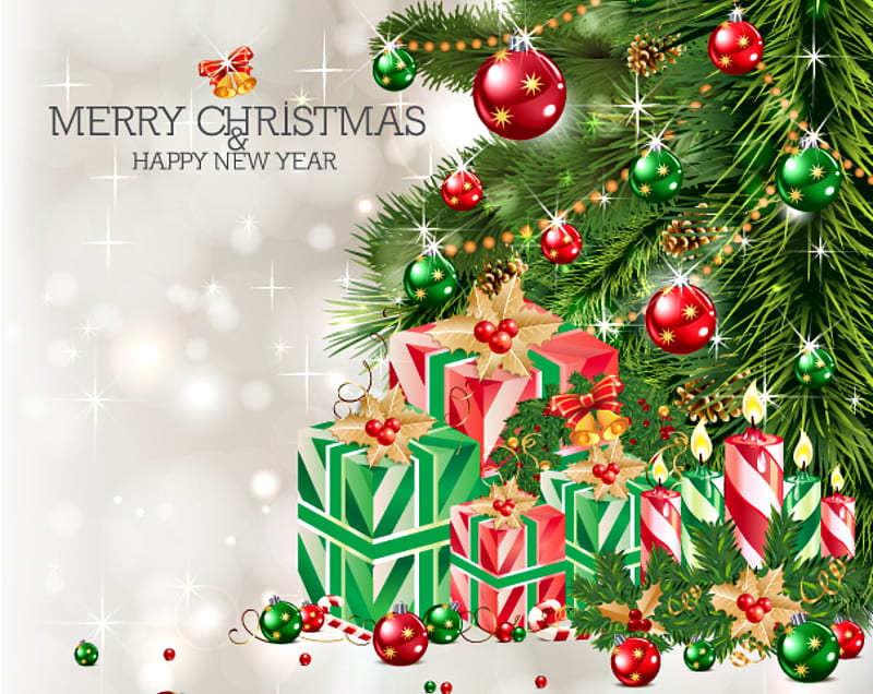 Merry Christmas, pretty, green balls, christmas balls, magic, xmas, lights, bokeh, magic christmas, beauty, candle, lovely, holiday, christmas, decoration, new year, balls, red, colorful, christmas tree, bonito, ball, green, decorations, christmas light, christmas bells, christmas candles, light, stars, christmas decoration, colors, red balls, christmas gift, happy new year, candles, tree, HD wallpaper