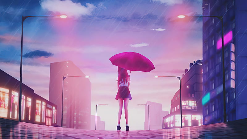 Girl Umbrella Rain , artist, artwork, digital-art, HD wallpaper
