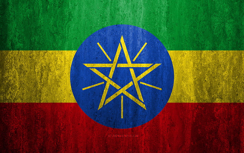 Flag of Ethiopia stone background, grunge flag, Africa, Ethiopia flag, grunge art, national symbols, Ethiopia, stone texture, HD wallpaper