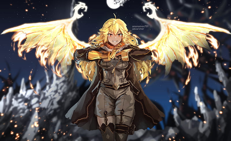 yang xiao long, rwby, wings, military uniform, blonde, anime crossover, Anime, HD wallpaper