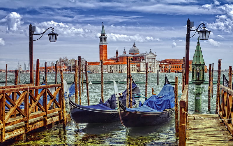 boats, Venice, Italy, San-Marco, Great channel, Piazza, HD wallpaper