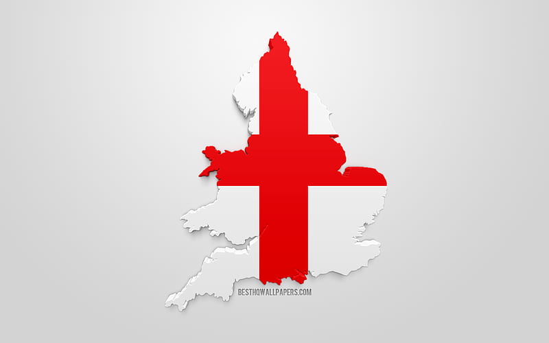 3d flag of England, map silhouette of England, 3d art, English flag, Europe, England, geography, England 3d silhouette, HD wallpaper