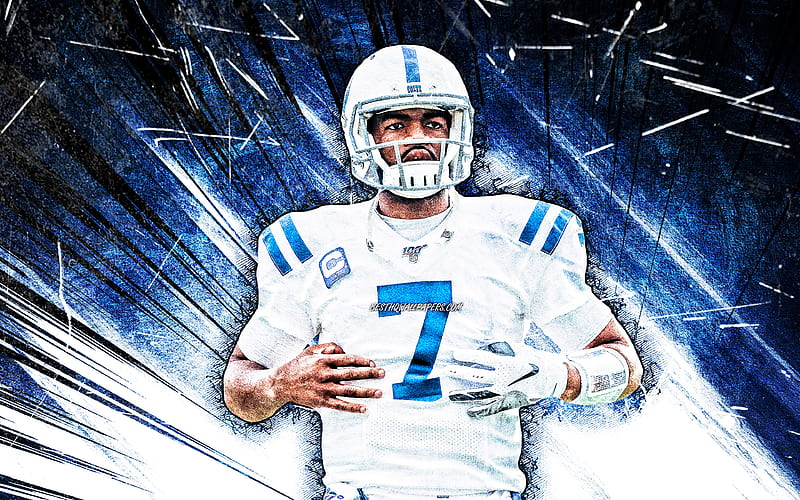 Jacoby Brissett, grunge art, Indianapolis Colts, american football, NFL, Jacoby Jajuan Brissett, National Football League, blue abstract rays, Jacoby Brissett , quarterback, Jacoby Brissett Indianapolis Colts, HD wallpaper
