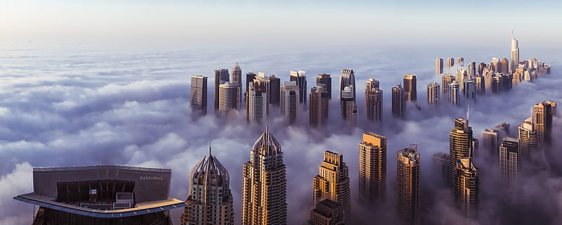 Cities, Fog, Dubai, Morning, Panorama, Cloud, United Arab Emirates, Man Made, Sheikh Zayed Avenue, HD wallpaper