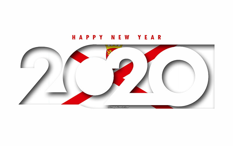 Jersey 2020, Flag of Isle of Man, white background, Happy New Year Jersey, 3d art, 2020 concepts, Jersey flag, 2020 New Year, 2020 Jersey flag, HD wallpaper