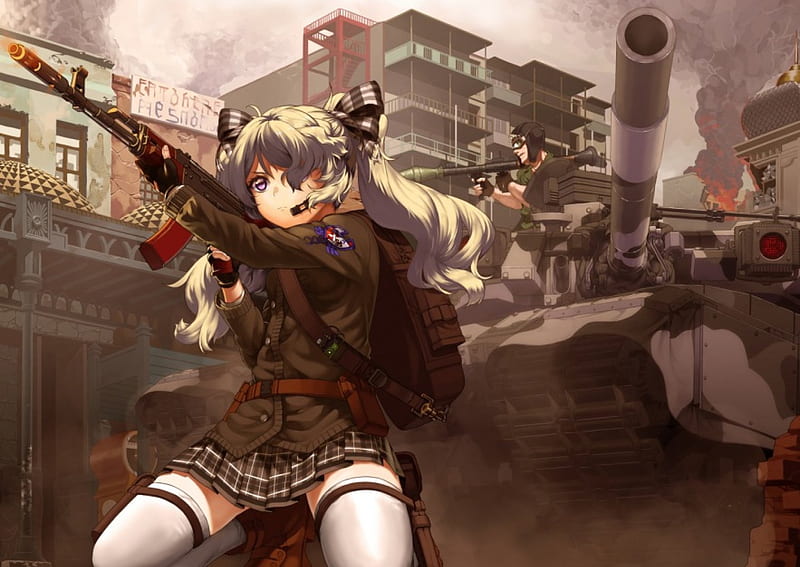 War Zone, house, scenic, fighter, angry, tank, city, gun, emotional, anime,  warior, HD wallpaper | Peakpx