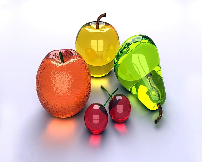 3d Fruits, apple, cherries, orange, pear, HD wallpaper
