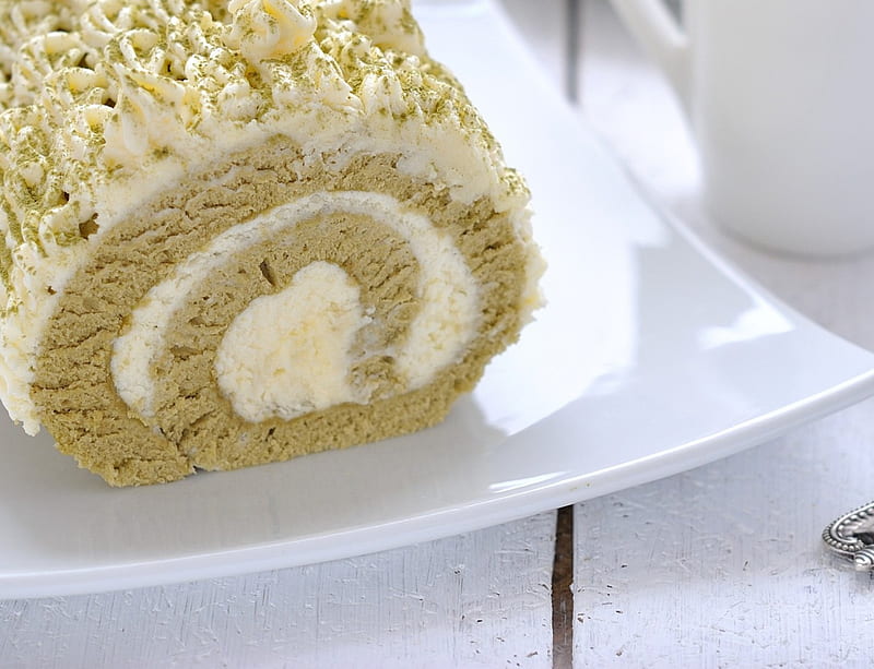 *** Pistachio roulade and coffee ***, roulade, coffee, food, fresh, pistachio, HD wallpaper