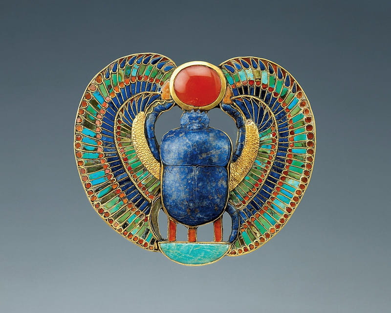 Scarab brooch, red, scarab, aqua blue, golden, yellow, jewelry, green, insect, brooch, egypt, blue, HD wallpaper