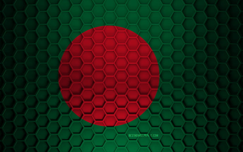 Bangladesh flag, 3d hexagons texture, Bangladesh, 3d texture, Bangladesh 3d flag, metal texture, flag of Bangladesh, HD wallpaper