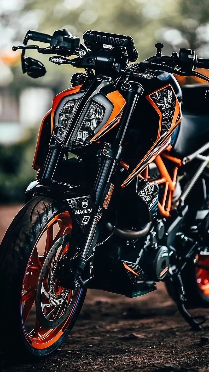 Ktm Duke 390 Modified, Blur Background, bike, orange and black bike, HD phone wallpaper
