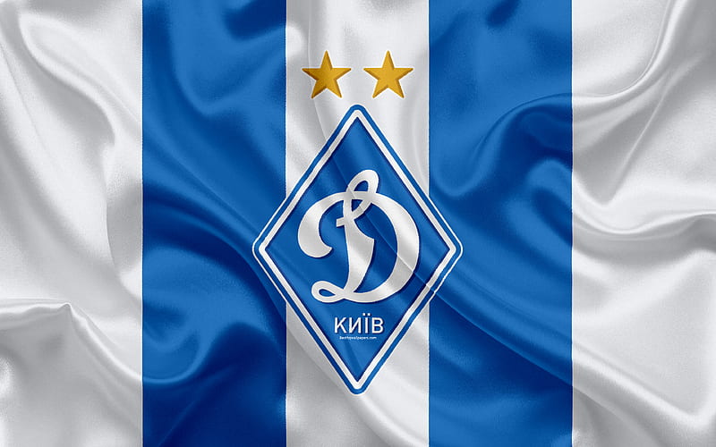 FC Dynamo Kyiv Ukrainian football club, logo, silk texture, white blue flag, Ukrainian Premier League, Kiev, Ukraine, football, HD wallpaper