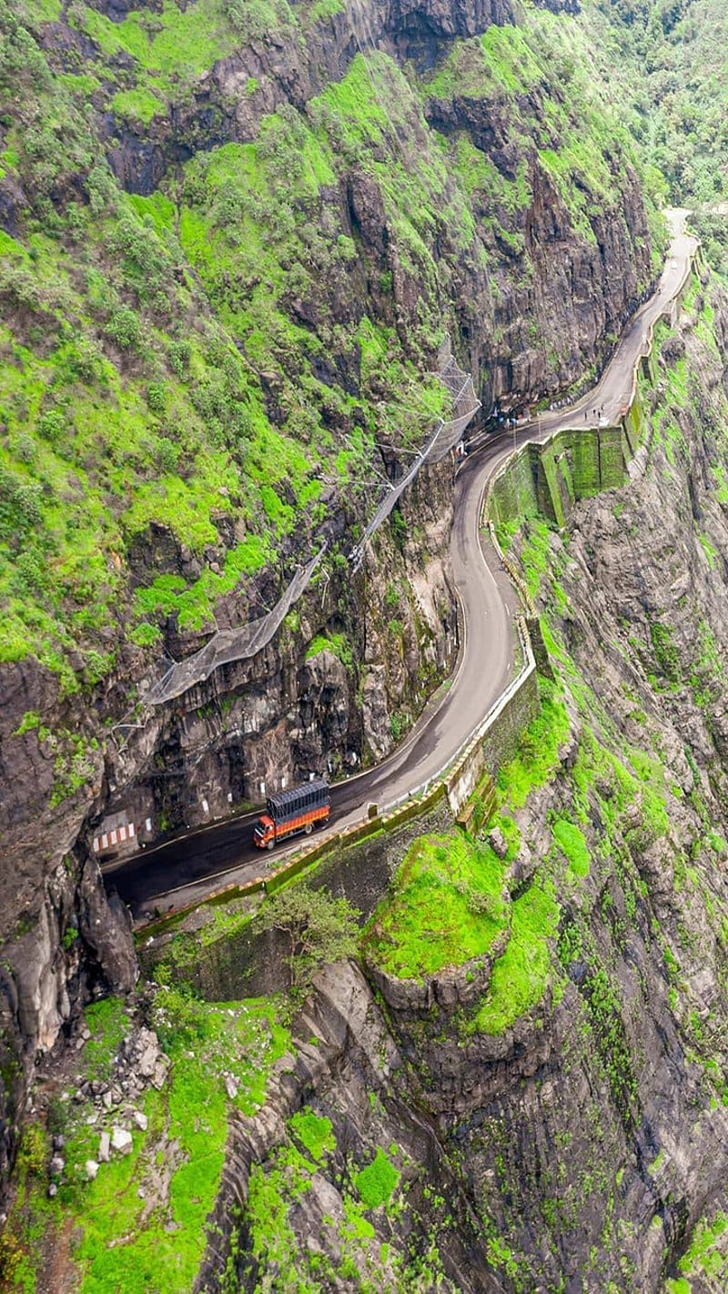 malshej Ghat, mountain, nature, truck, tunnel, HD phone wallpaper