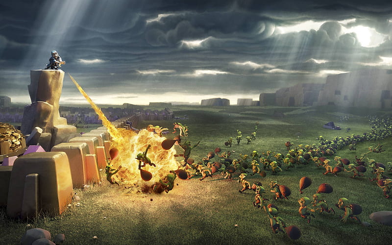 Clash Of Clans Wiz Attacking Goblins, clash-of-clans, supercell, games, HD wallpaper