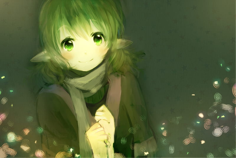 green lady, ume, short, tagme, sexy, cute, hair, girl, green, anime, scarf, plumeblossom, eyes, HD wallpaper