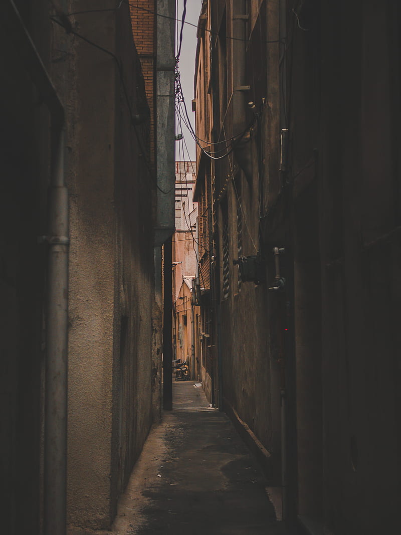 alley in between brown brick buildings during daytime, HD phone wallpaper