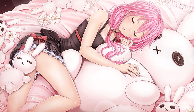 Anime Girl Sleeping, anime, anime-girl, sleeping, pink, HD wallpaper
