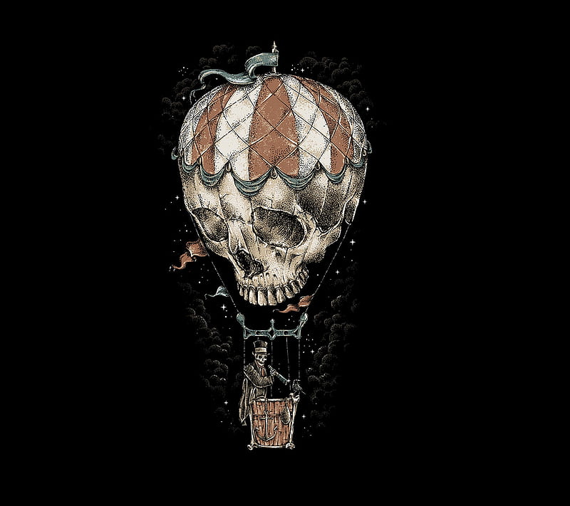 skull, flying balloon, HD wallpaper