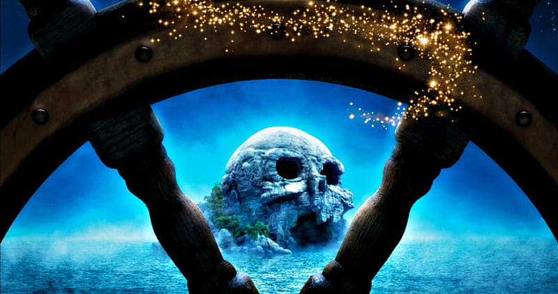 The pirate fairy (2014), movie, pixie dust, water, the pirate fairy, wheel, island, skull, disney, blue, HD wallpaper