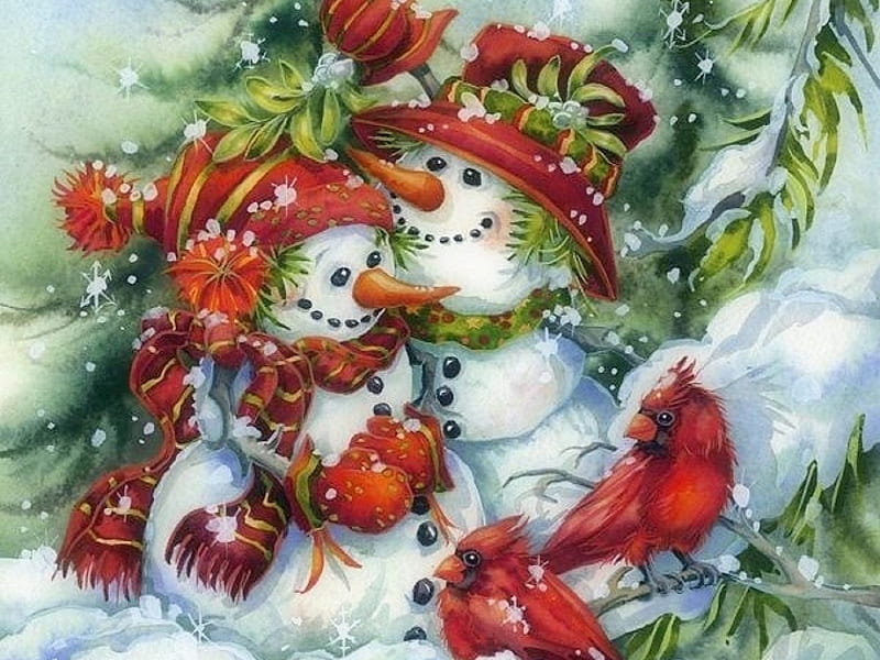 Merry Christmas!, red, art, craciun, christmas, snowman, winter ...